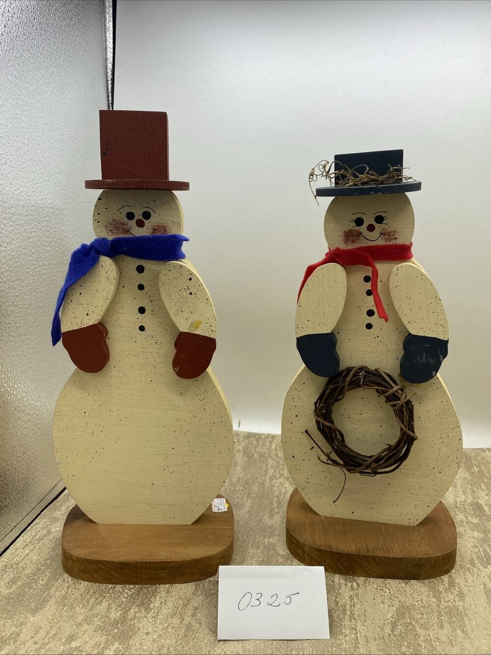 Mr & Mrs Snowman 13 Inches Tall Made Of Wood, Hand Painted